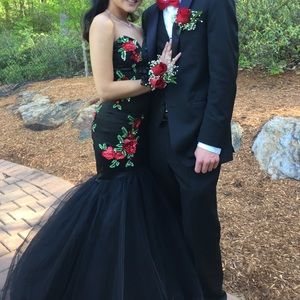 Black W/ Red Floral Mermaid Dress
